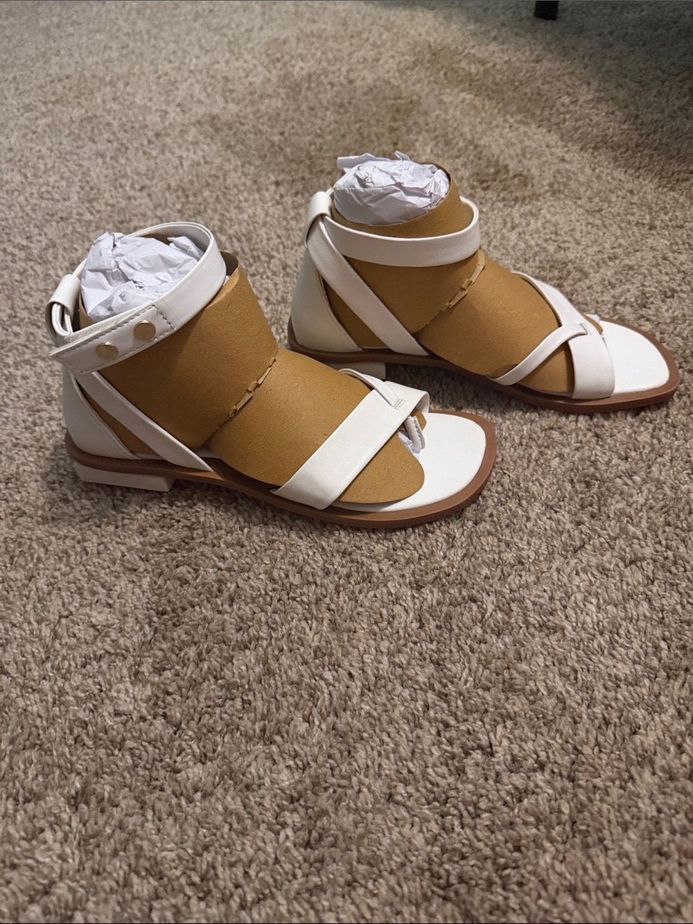 Franco Sarto White and Tan Wrap Gladiator Sandals